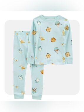 Carters 4T Breakfast Food Print Two-Piece Cotton Blue Pajamas Boho Fall Comfy